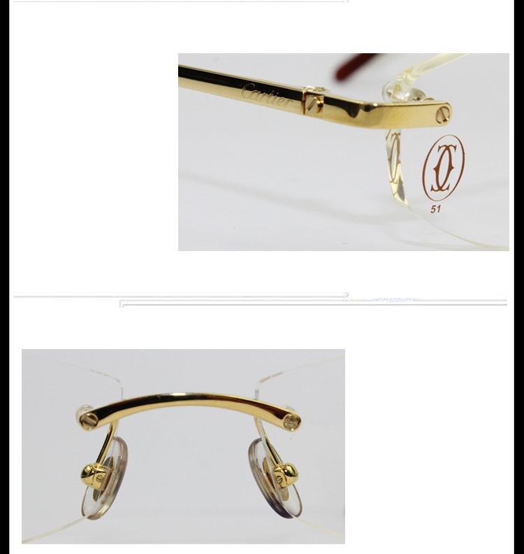 CARTIER/卡地亚 经典简约镀金镜腿醋酸酯脚套无框男女款眼镜