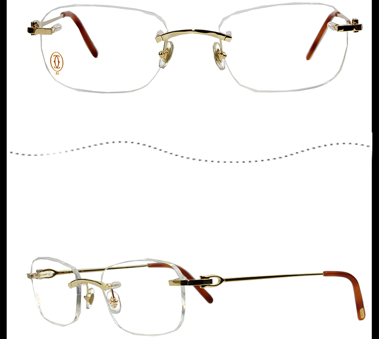 【2018新品】CARTIER/卡地亚 经典无框镀金矩形光学镜架醋酸酯脚套男女款眼镜CT0050O 001