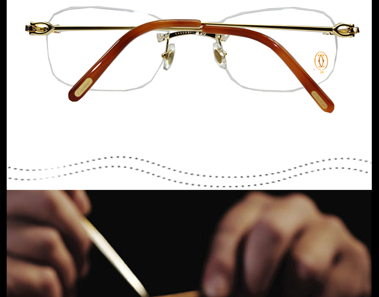 【2018新品】CARTIER/卡地亚 经典无框镀金矩形光学镜架醋酸酯脚套男女款眼镜CT0050O 001