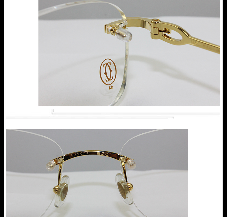 【2018新品】CARTIER/卡地亚 经典无框镀金矩形光学镜架醋酸酯脚套男女款眼镜CT0050O 001