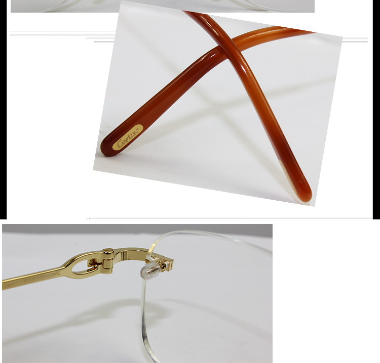 【2018新品】CARTIER/卡地亚 经典无框镀金矩形光学镜架醋酸酯脚套男女款眼镜CT0050O 001