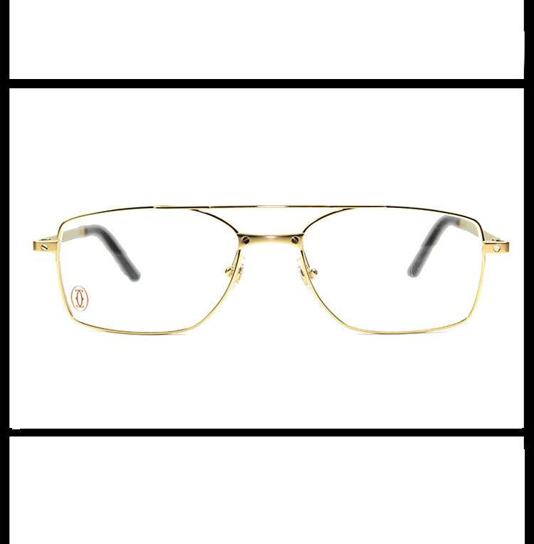 CARTIER/卡地亚轻质PVD镀金钛架复古双梁简约商务男女款眼镜
