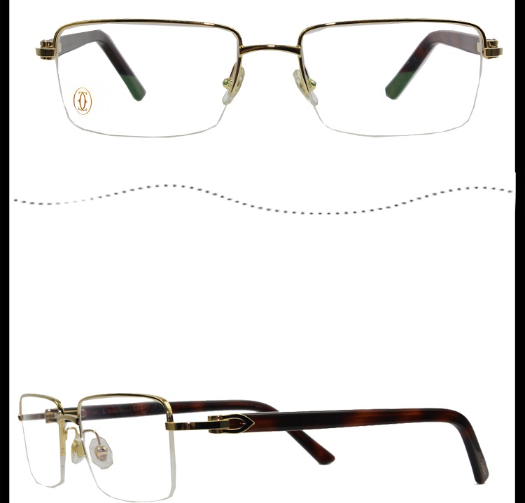 【2018新品】CARTIER/卡地亚 经典拉丝半框玳瑁色镜腿男士平光镜眼镜CT0042O 003
