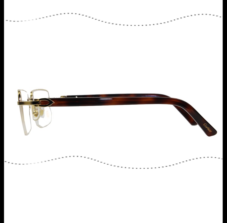 【2018新品】CARTIER/卡地亚 经典拉丝半框玳瑁色镜腿男士平光镜眼镜CT0042O 003