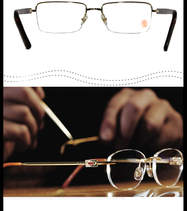 【2018新品】CARTIER/卡地亚 经典拉丝半框玳瑁色镜腿男士平光镜眼镜CT0042O 003