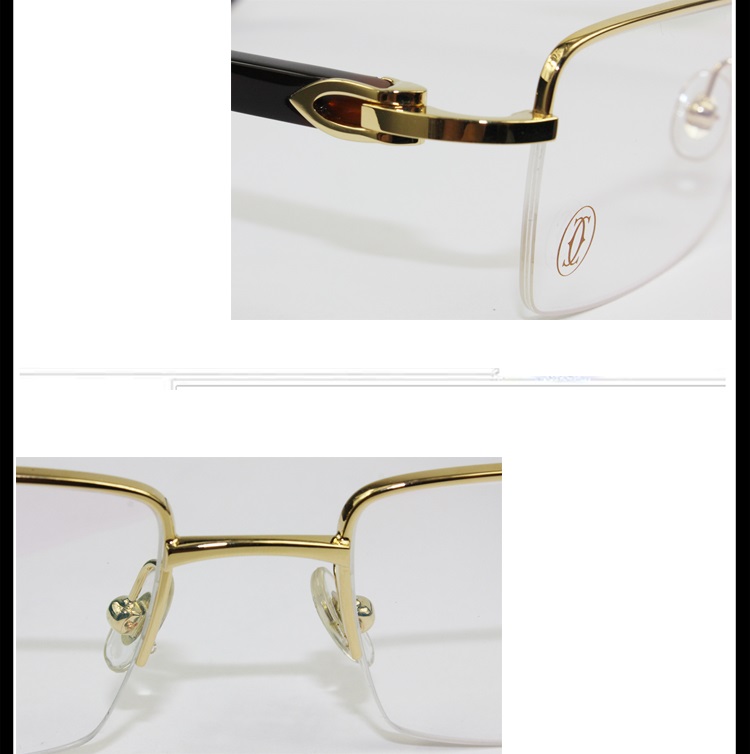 【2018新品】CARTIER/卡地亚 经典拉丝半框玳瑁色镜腿男士平光镜眼镜CT0042O 003