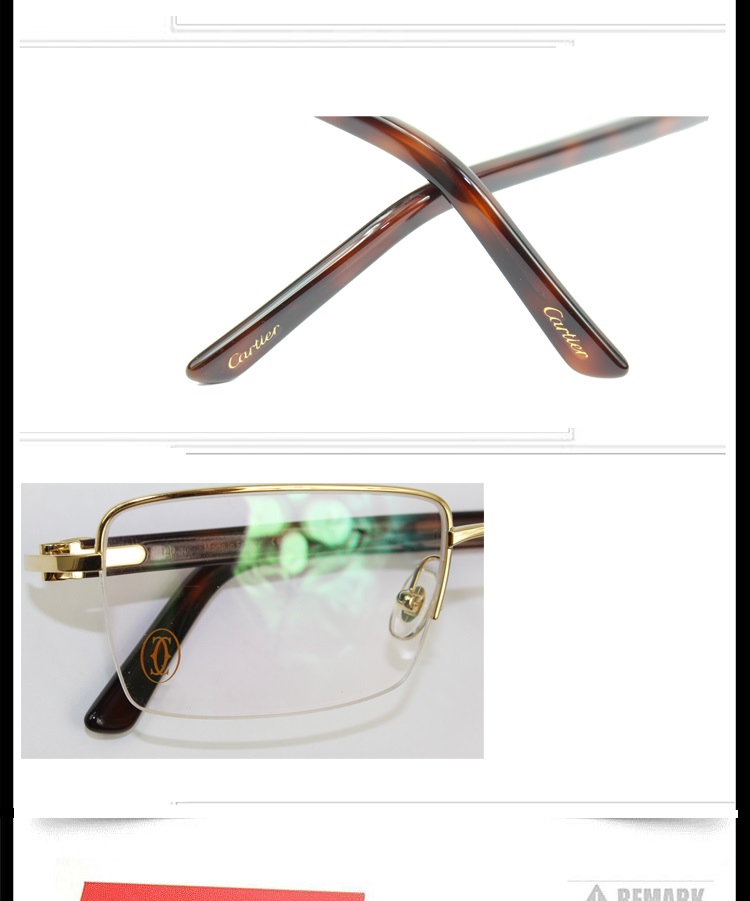 【2018新品】CARTIER/卡地亚 经典拉丝半框玳瑁色镜腿男士平光镜眼镜CT0042O 003