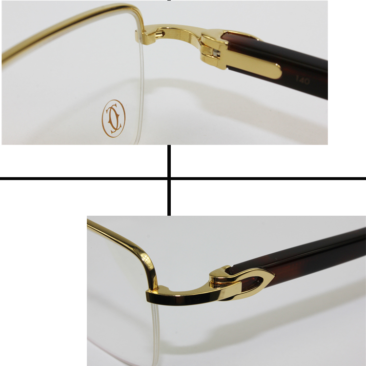 【2018新品】CARTIER/卡地亚 经典拉丝半框玳瑁色镜腿男士平光镜眼镜CT0042O 003
