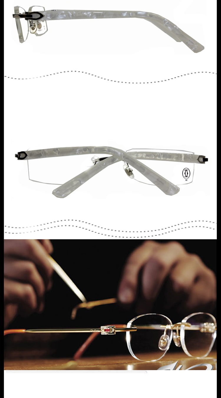 CARTIER/卡地亚无框镀铂金光学镜架大理石白色镜腿女款眼镜