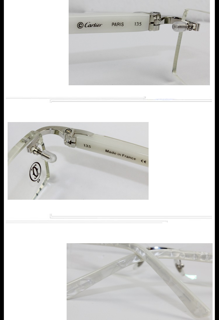 CARTIER/卡地亚无框镀铂金光学镜架大理石白色镜腿女款眼镜