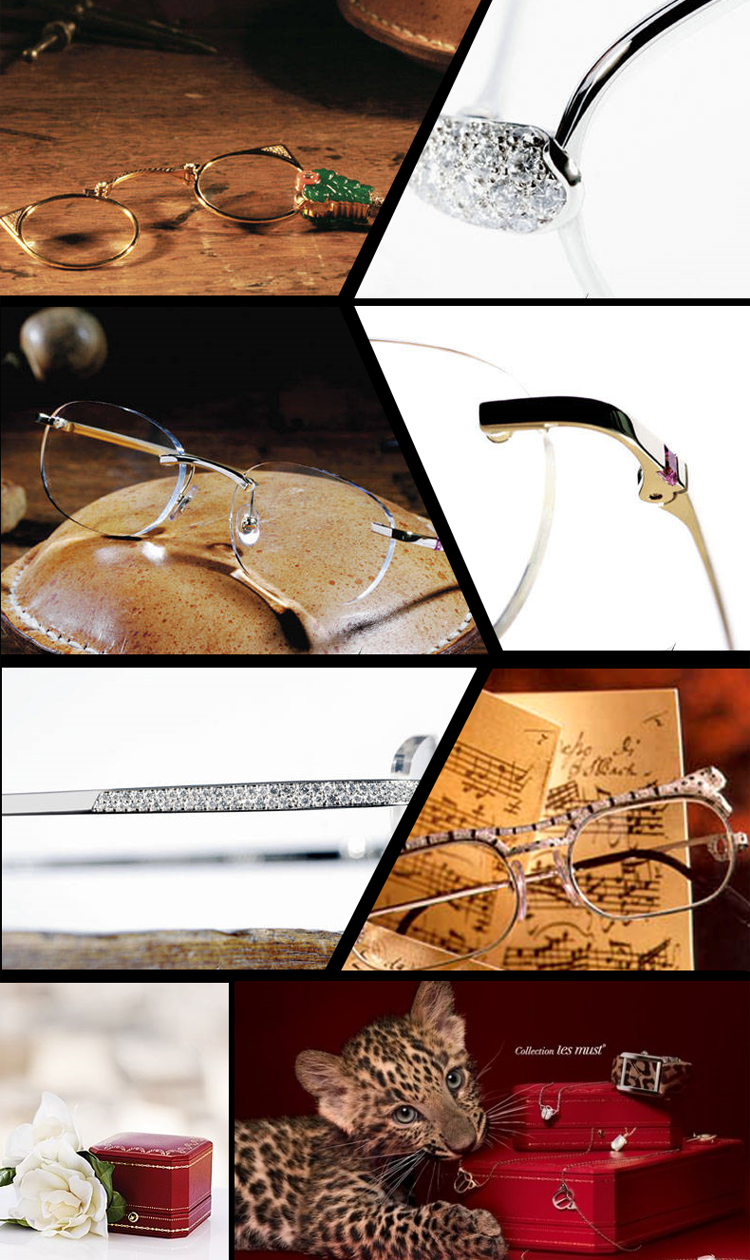 CARTIER/卡地亚无框镀铂金光学镜架大理石白色镜腿女款眼镜