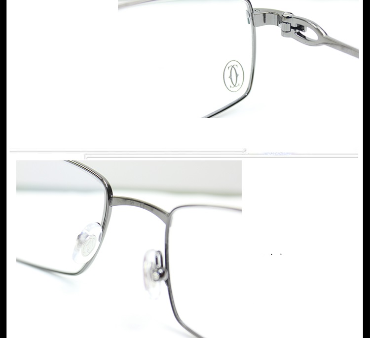CARTIER/卡地亚 经典矩形镀铂金枪色男士商务款中号眼镜