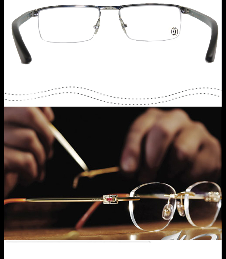CARTIER/卡地亚 简约单梁非洲红纹木镜腿镀铂金半框商务男女款眼镜