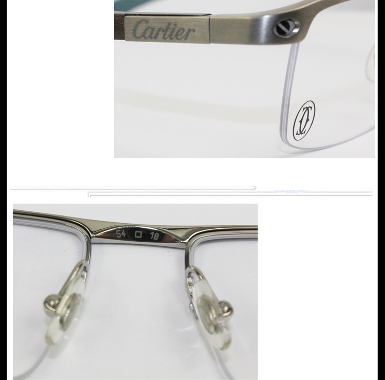 CARTIER/卡地亚 简约单梁非洲红纹木镜腿镀铂金半框商务男女款眼镜