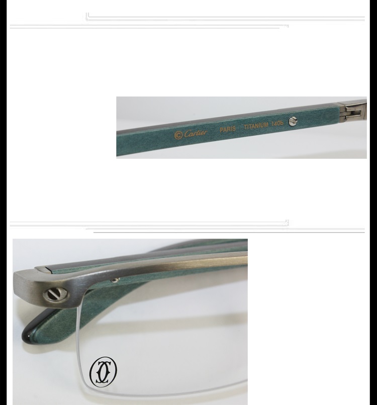 CARTIER/卡地亚 简约单梁非洲红纹木镜腿镀铂金半框商务男女款眼镜