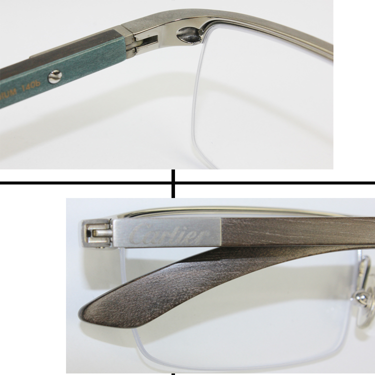 CARTIER/卡地亚 简约单梁非洲红纹木镜腿镀铂金半框商务男女款眼镜