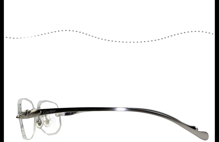 CARTIER/卡地亚无框经典豹子头系列PVD镀铂金拉丝磨砂银色男款光学镜架