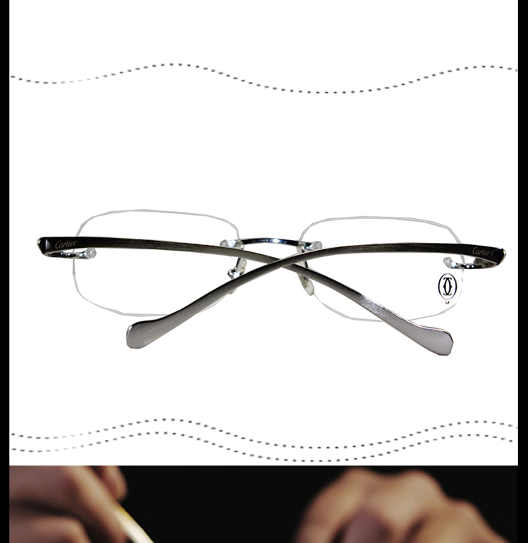 CARTIER/卡地亚无框经典豹子头系列PVD镀铂金拉丝磨砂银色男款光学镜架
