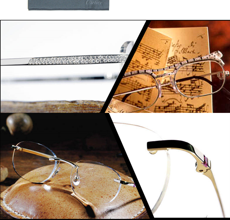 CARTIER/卡地亚无框经典豹子头系列PVD镀铂金拉丝磨砂银色男款光学镜架