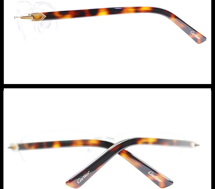 CARTIER/卡地亚 经典无框镀铂金饰面时尚玳瑁色镜腿男女款平光镜眼镜