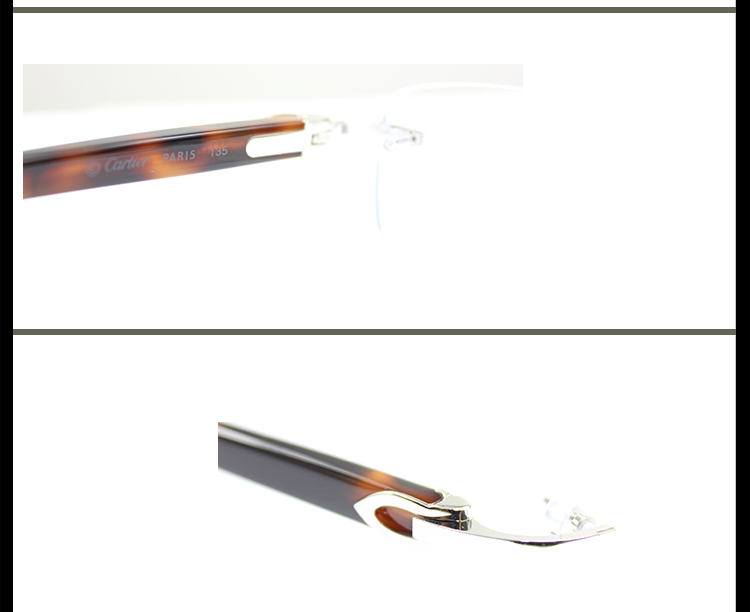 CARTIER/卡地亚 经典无框镀铂金饰面时尚玳瑁色镜腿男女款平光镜眼镜