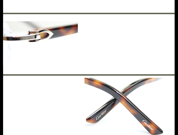 CARTIER/卡地亚 经典无框镀铂金饰面时尚玳瑁色镜腿男女款平光镜眼镜
