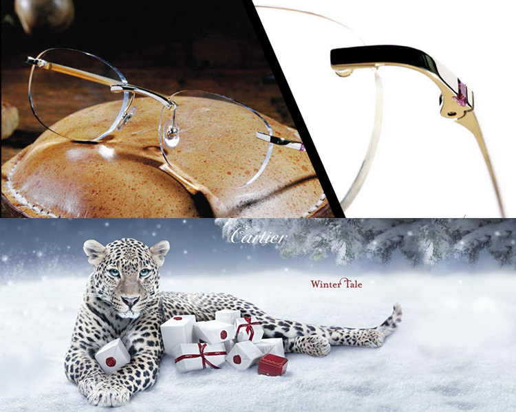 CARTIER/卡地亚 经典无框镀铂金饰面时尚玳瑁色镜腿男女款平光镜眼镜