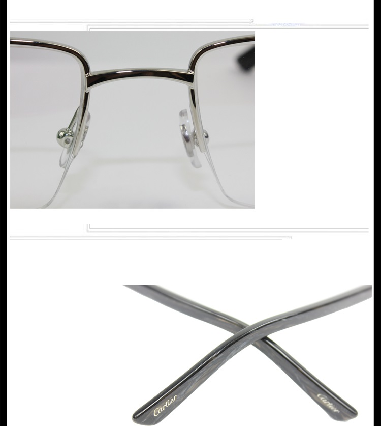 【2018新品】CARTIER/卡地亚经典拉丝半框镀铂金商务简约男款眼镜CT0042O