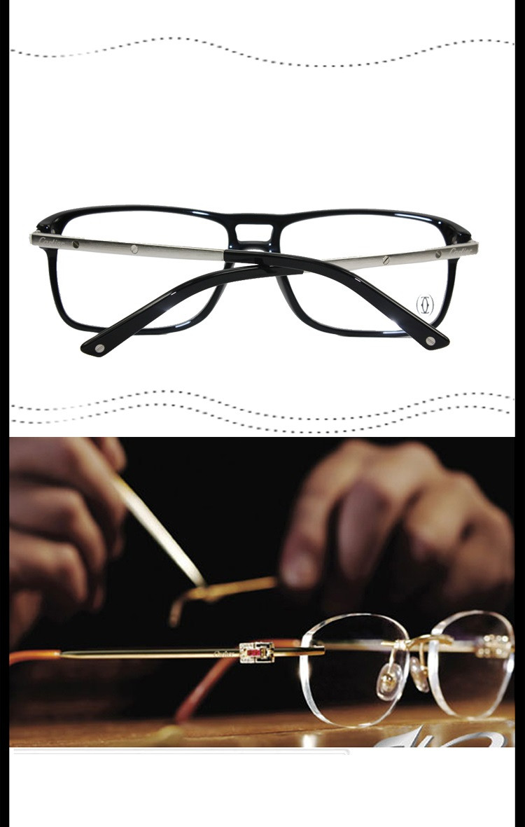 CARTIER/卡地亚时尚双梁板材框镀铂金饰面镜腿男士平光镜眼镜