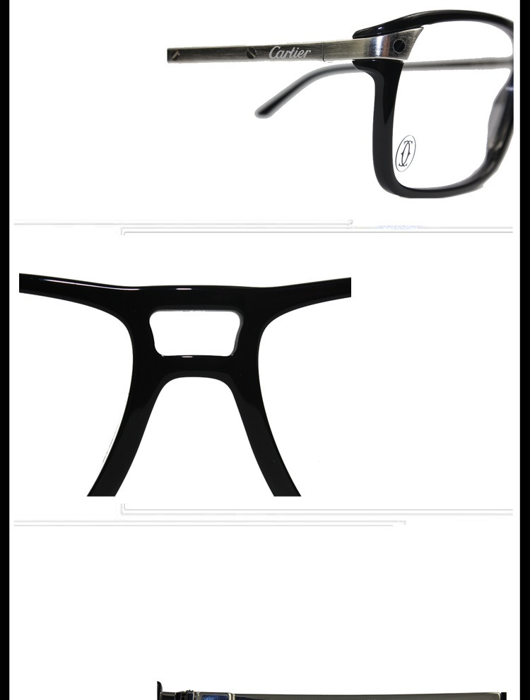 CARTIER/卡地亚时尚双梁板材框镀铂金饰面镜腿男士平光镜眼镜