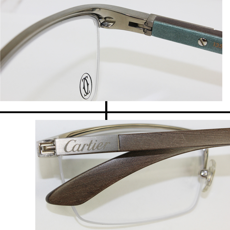 CARTIER/卡地亚经典跑车系列配非洲红纹木镜腿镀铂金半框休闲男女款眼镜