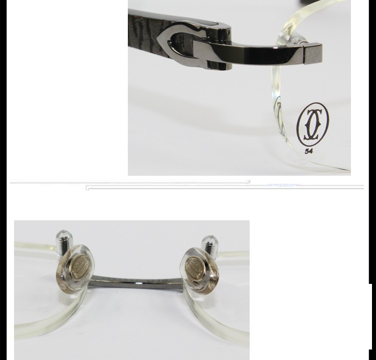 CARTIER/卡地亚 灰褐色古夷苏木雕刻，抛光镀钌饰面，脚丝带虎纹雕刻图案，脚套带镀钯饰面Cartier标识，活动铰链男款眼镜