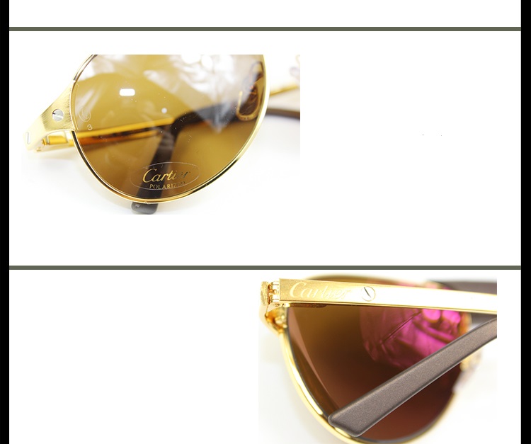 CARTIER/卡地亚 合金材质双色拉丝镀铂香槟色镀金饰面棕色小牛皮鼻托飞行员片型棕色偏光镜片棕色醋酸酯材质脚套镜脚带Cartier标识眼镜T8200888