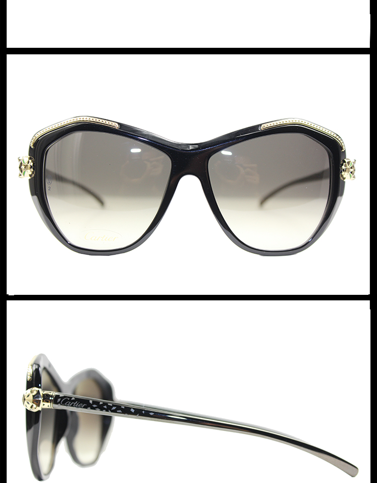 CARTIER/卡地亚 黑色醋酸酯太阳镜，抛光镀金饰面金属，猫眼型片型，黑色抛光饰面，金属脚丝带cartier标识眼镜