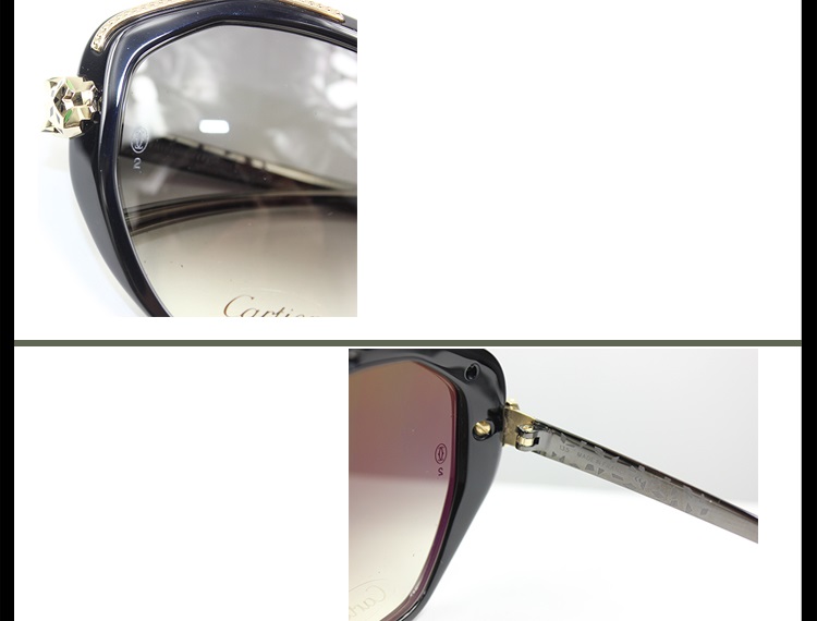 CARTIER/卡地亚 黑色醋酸酯太阳镜，抛光镀金饰面金属，猫眼型片型，黑色抛光饰面，金属脚丝带cartier标识眼镜