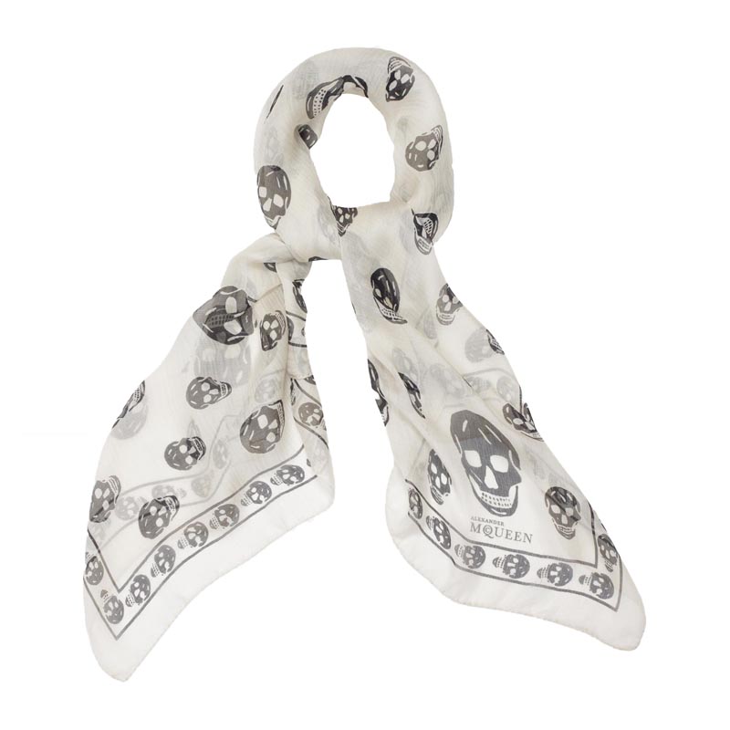Alexander McQueen/亚历山大麦昆 女士新品 简约复古骷髅图案桑蚕丝 丝巾围巾