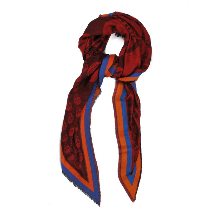 【Designer Acc】Alexander McQueen/亚历山大麦昆 暗红色骷髅图案三角围巾 ML