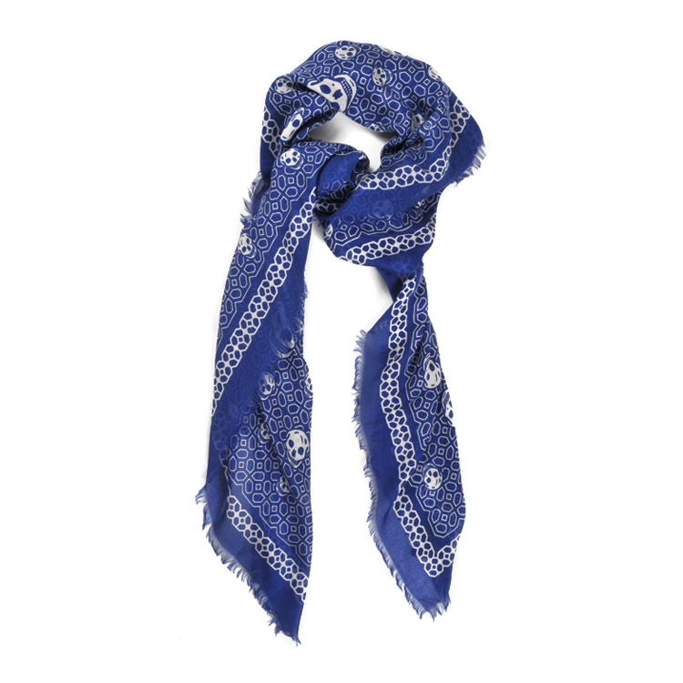 【Designer Acc】Alexander McQueen/亚历山大麦昆 蓝色经典骷髅图案围巾 ML