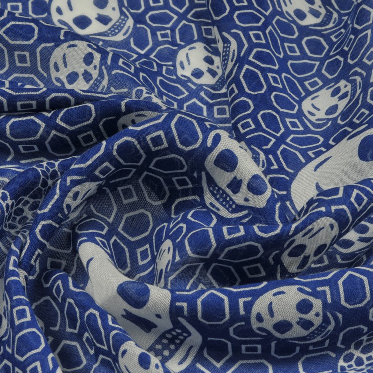 【Designer Acc】Alexander McQueen/亚历山大麦昆 蓝色经典骷髅图案围巾 ML