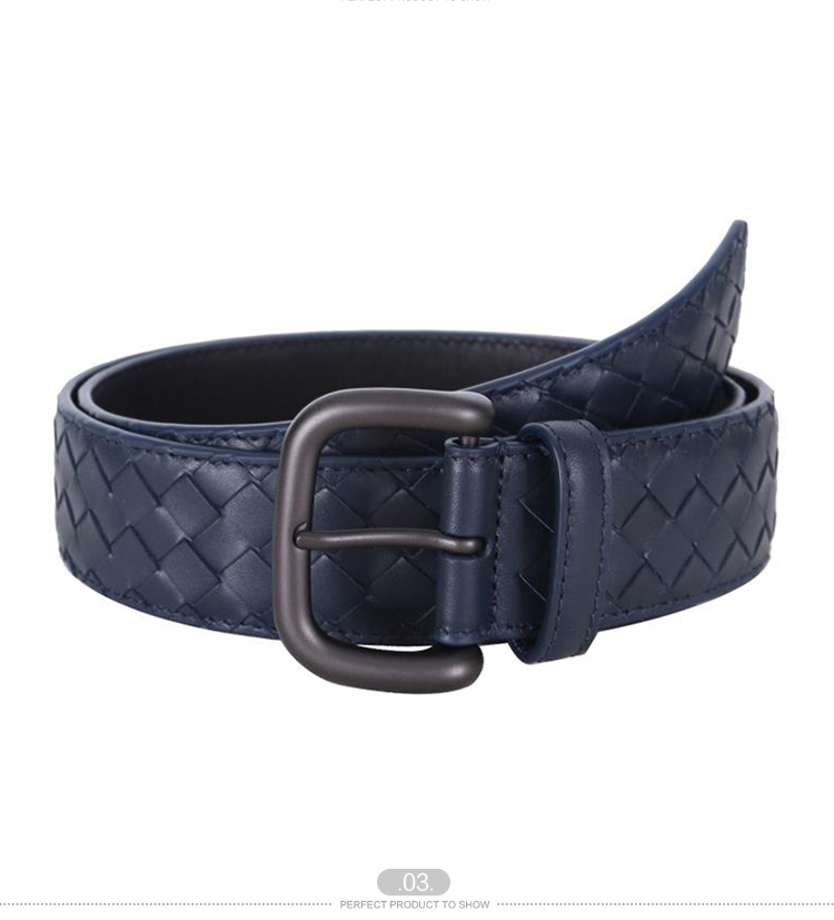 Bottega Veneta/葆蝶家 男士牛皮深蓝色编织腰带/173784 V4650 4013