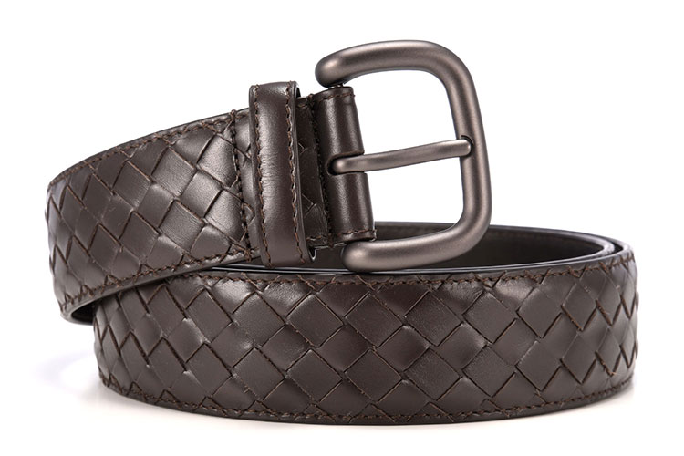 Bottega Veneta(葆蝶家) 深棕色皮质编织腰带100#