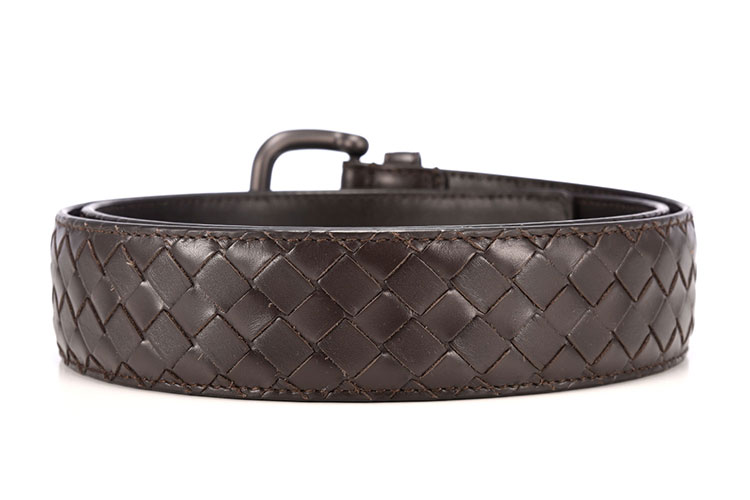 Bottega Veneta(葆蝶家) 深棕色皮质编织腰带100#