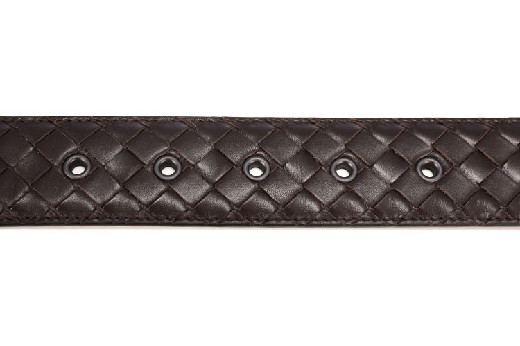 Bottega Veneta(葆蝶家) 深棕色皮质编织腰带100#