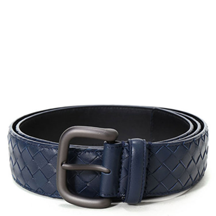 Bottega Veneta/葆蝶家小牛皮中性编织腰带#173784 V4650 4013 藏蓝色 105cm