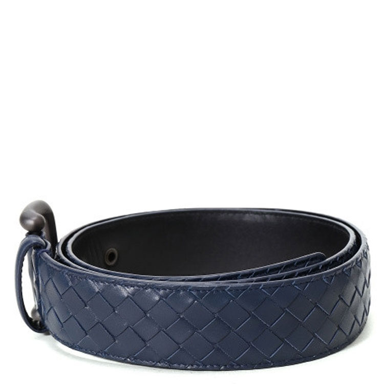 Bottega Veneta/葆蝶家小牛皮中性编织腰带#173784 V4650 4013 藏蓝色 105cm