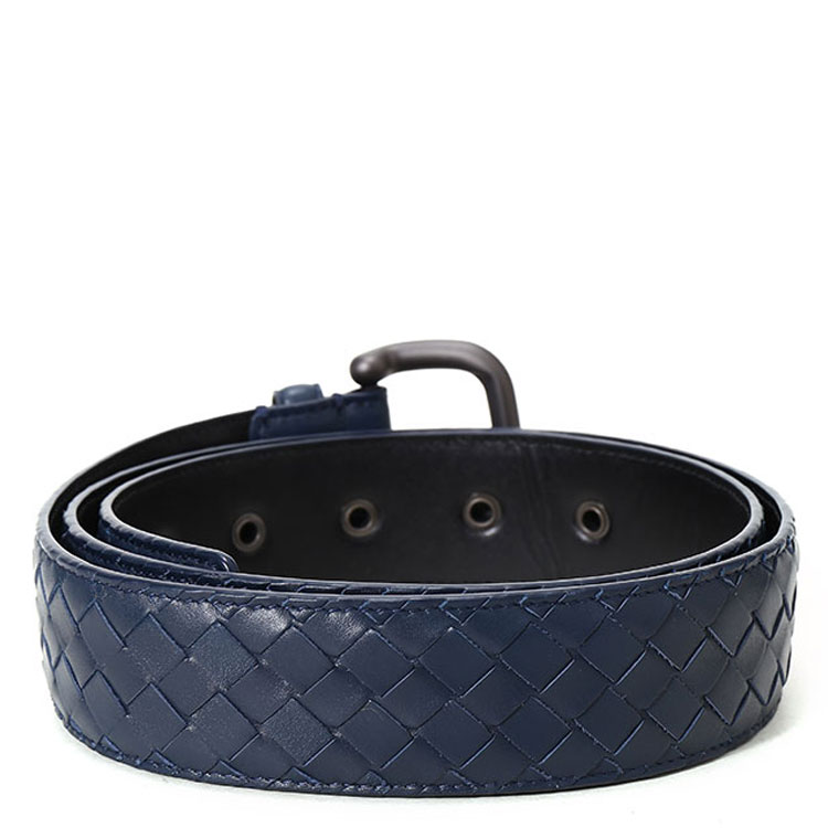 Bottega Veneta/葆蝶家小牛皮中性编织腰带#173784 V4650 4013 藏蓝色 105cm