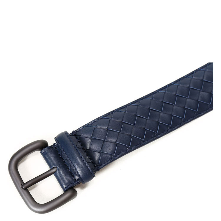 Bottega Veneta/葆蝶家小牛皮中性编织腰带#173784 V4650 4013 藏蓝色 105cm