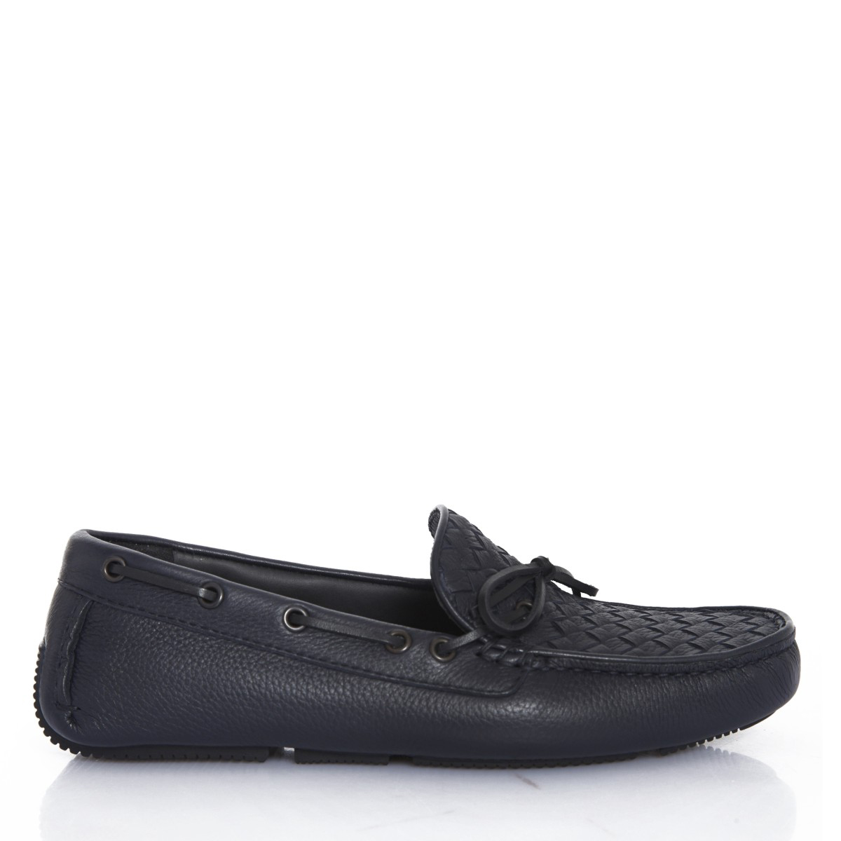 Bottega Veneta/葆蝶家 藏蓝色压纹牛皮男士平底鞋休闲鞋 308160 VQ921 4030