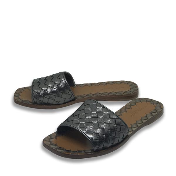Bottega Veneta/葆蝶家 牛皮 编织款 女士银灰色凉拖