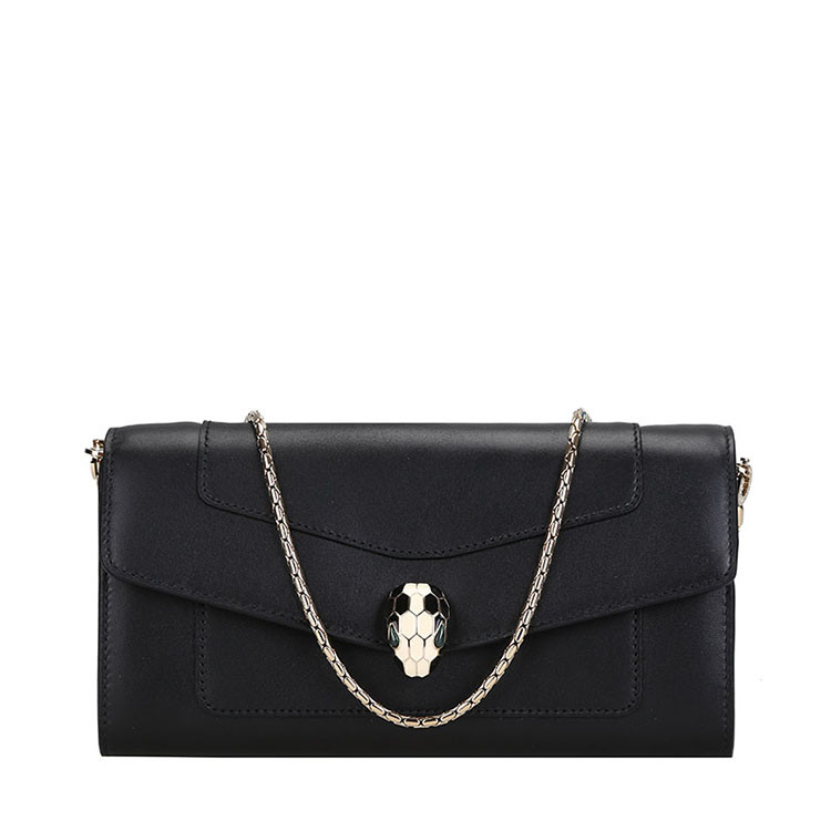 BVLGARI/宝格丽 长款女士SERPENTI小牛皮翻盖链条钱包 280467 黑色